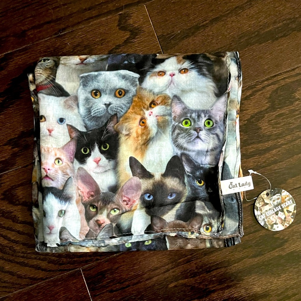 Cat Collage Scarf, NWT